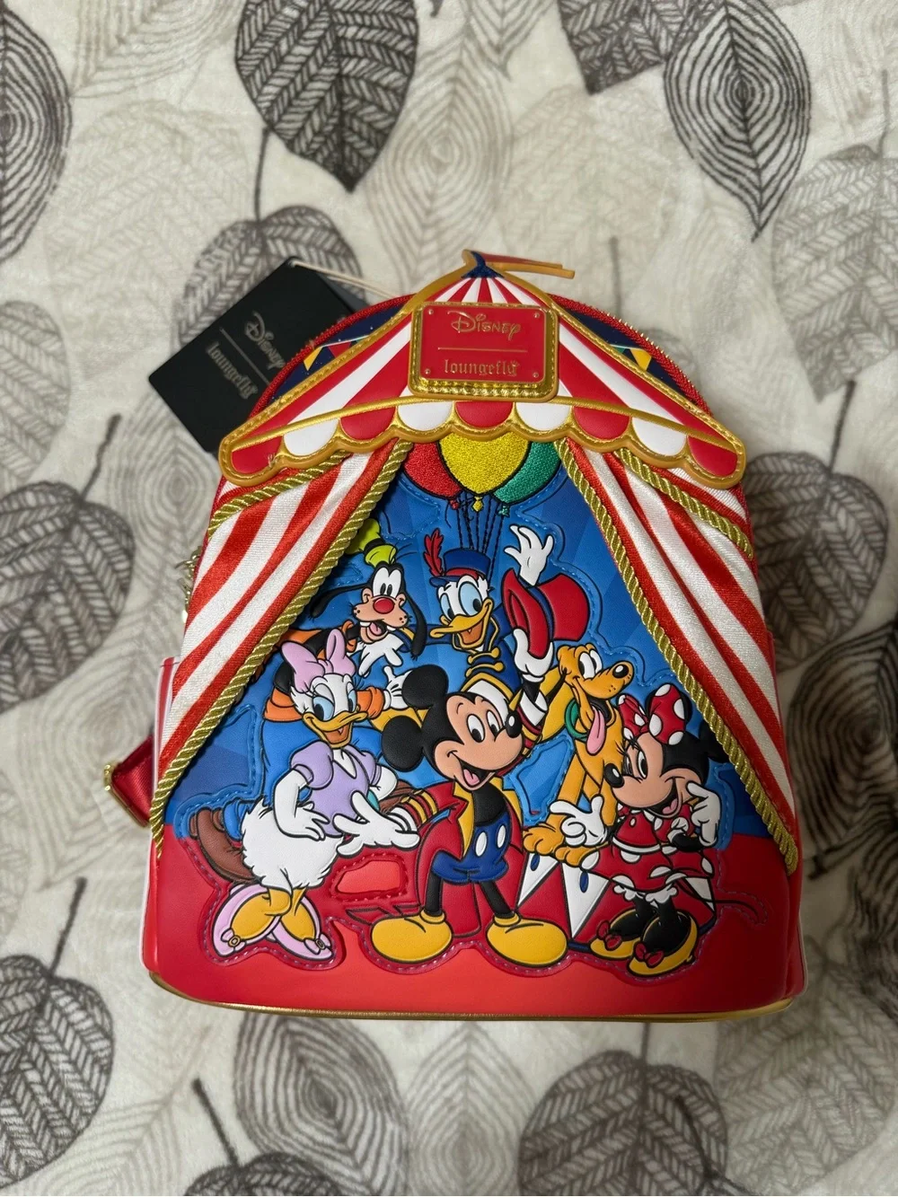 Disney Red Striped Circus Mini Backpack with Mickey & Friends